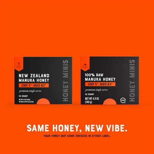 Vista 8 de Nate's Manuka Honey Minis - 10 unidades de una sola porción, miel de manuka pura - MGO 83+ Certificado UMF 5+ - 10 paquetes de una sola porción