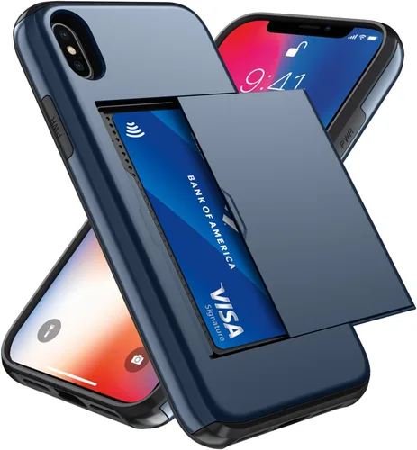 Vista 115 de Qinmay Funda compatible con iPhone 7 Plus/8 Plus con tarjetero, doble capa a prueba de golpes, funda protectora resistente con ranura oculta Negro