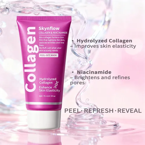Vista 3 de Mascarilla facial de colágeno y péptidos y suero PDRN, mascarilla de envoltura nocturna con colágeno hidrolizado y niacinamida para mayor