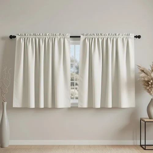 Vista 33 de Mrs.Naturall - Cortinas opacas cortas beige para ventanas pequeñas de 18x24 pulgadas de largo