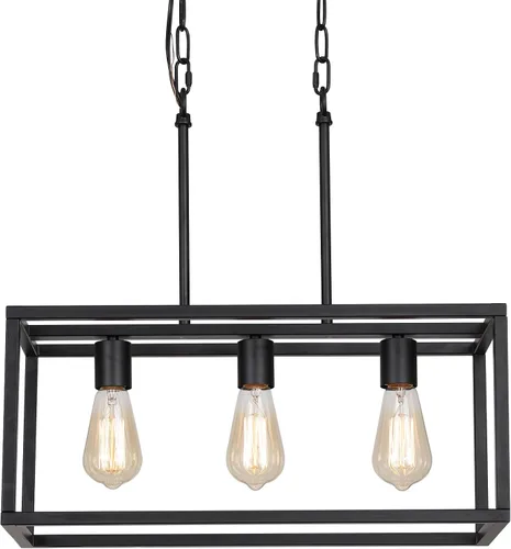 Vista 2 de AMZASA Candelabro lineal negro de 3 luces, moderno, rectangular, granja, comedor, lámpara para cocina, isla y bar, certificación UL