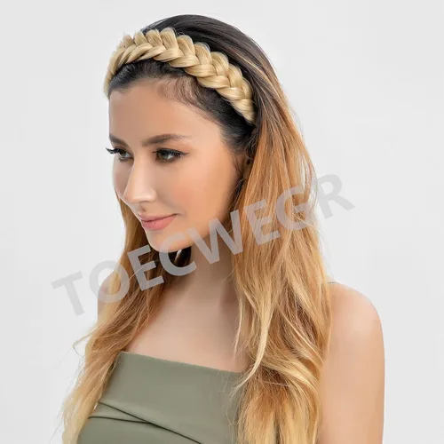 Vista 7 de Diadema trenzada sintética clásica de cabello con hebras anchas para boda, trenzas esponjosas desordenadas, banda para peluca, accesorio de belleza