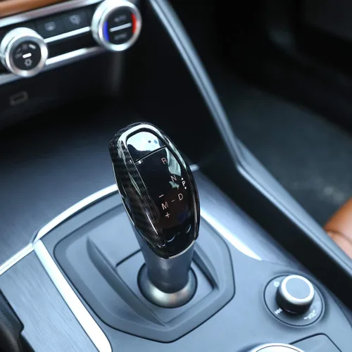 Vista 4 de Cubierta de cabeza de palanca de cambios de plástico ABS de fibra de carbono, accesorios para Alfa Romeo Giulia Stelvio 2017-2019 (negro)