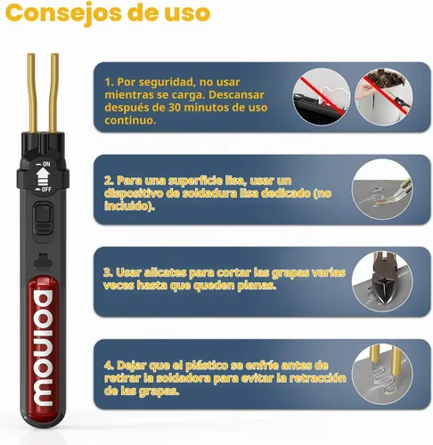 Vista 7 de Kit de Soldador de Plástico Inalámbrico, DOINOW Kit de Soldadura de Plástico Portátil con 300 Grapas de Plástico Caliente, Carga USB-C, Kit