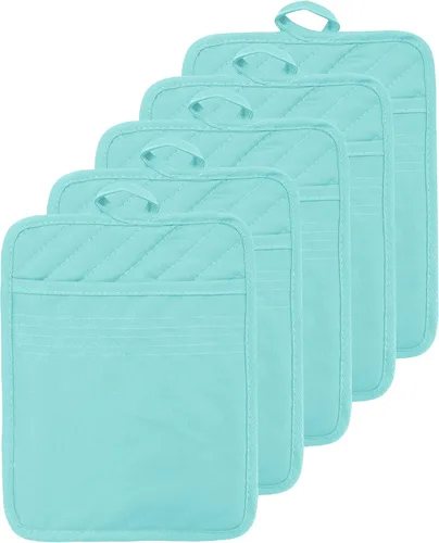 Vista 31 de Oven Pot Holder with Pocket Cotton Heat Resistant Coaster Potholder Kitchen Hot Pad Oven Mitts for Cooking and Baking Square 7"x9" (Aqua, Silicone)