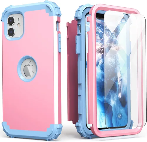 Vista 15 de IDweel Funda para iPhone 11 con Protector de Pantalla de Vidrio Templado, Híbrida 3 en 1 Resistente a Golpes Delgada de Protección Resistente