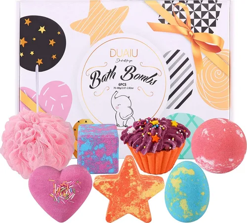 Vista 7 de DUAIU 6 bombas de baño de burbujas gaseosas para niños y mujeres, juego de regalo de bombas de baño naturales orgánicas para niños con aceites