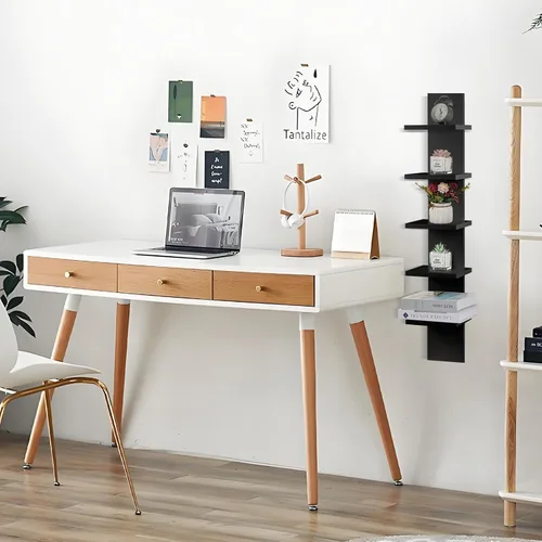 Vista 7 de YEXEXINM Paquete de 2 estantes de pared de 5 niveles, acabado laminado liso y estrecho, montaje de pared de columna vertical, organizador flotante