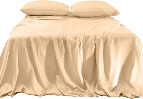 Vista 14 de Elegant Comfort Lujoso juego de sábanas de satén sedoso de 4 piezas, agradable para la piel y el cabello, resistente a las arrugas, la decoloración