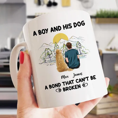 Vista 2 de Gossby Taza personalizada con texto en inglés «A Boy and His Dog», regalo personalizado para dueños de perros y hombres con diseño, nombre, razas