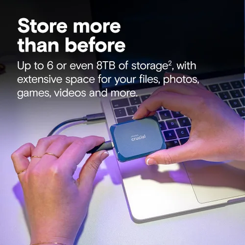 Vista 2 de Crucial X10 SSD portátil de 1 TB, hasta 2,100 MB/s, USB 3.2 USB-C, unidad externa de estado sólido, compatible con Windows, Mac y Android Azul