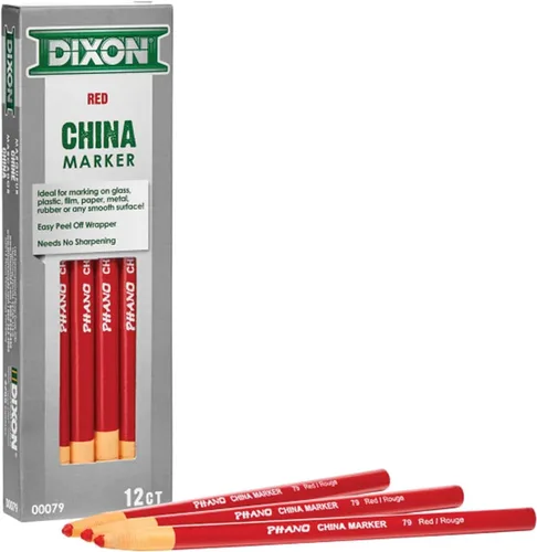 Vista 2 de Dixon 00079 Marcadores de porcelana, rojo, paquete de 12, 7 x 2.2 x 0.8 pulgadas