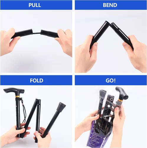 Vista 4 de Bastón plegable para hombre y mujer, portátil, ligero, altura ajustable de 5 niveles, caña plegable para personas mayores equilibrando la ayuda