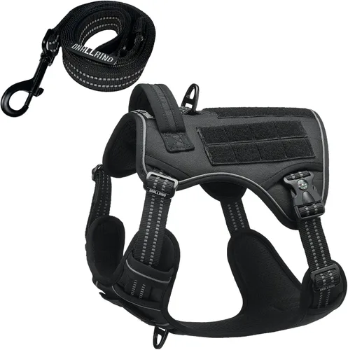 Vista 21 de Arnés táctico para perros medianos y grandes, control ajustable sin tirones con asa, chaleco reflectante resistente, talla XL Verde militar