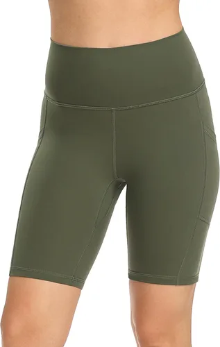 Vista 4 de YUNOGA Womens High Waist Biker Shorts with Pockets 6"8" Yoga Shorts Gym Workout Running Spandex Shorts