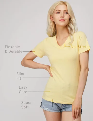Vista 5 de H2H Camiseta casual ajustada para mujer, manga corta, mezcla de algodón, diseño básico