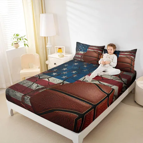 Vista 10 de Erosebridal American Flag Fitted Sheet Twin, Hockey Bedding Set United States Sports Games Bed Sheets for Kids Boys Teens Bedroom, Red White