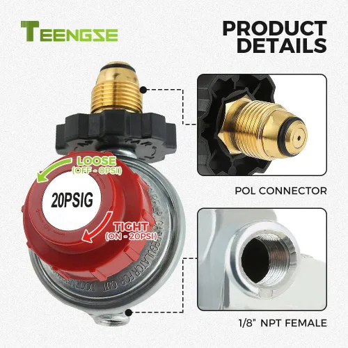 Vista 3 de Válvula reguladora de propano POL 0-20PSI, válvula de servicio de tanque POL LP ajustable de alta presión, NPT de 1/4 pulgadas y conexión macho