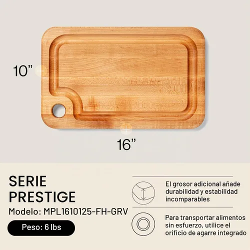 Vista 2 de John Boos Prestige Series Tabla de Cortar Rectangular de Madera de Arce 16"x10" – 1.25 pulgadas de grosor, bloque de carnicero reversible de 6