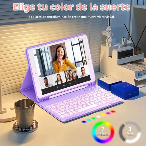 Vista 4 de FUWANG Funda para iPad de 9ª/8ª/7ª generación con teclado de 10,2 pulgadas Lavanda Dorada