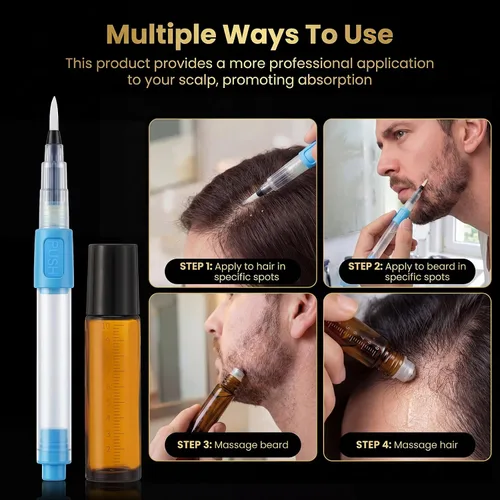 Vista 6 de Minoxidil - 5% para hombres y mujeres con aplicador de rodillo y bolígrafos aplicadores de precisión, solución tópica extra fuerte