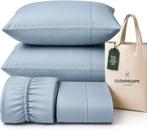 Vista 71 de CLOUDSCAPE LINEN 400TC 100% Egyptian Cotton Luxury Twin Bed Sheets - White