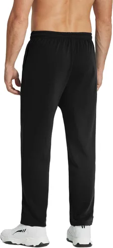 Vista 2 de COOFANDY Pantalones deportivos de algodón para hombre, pantalones de descanso con parte inferior abierta, pantalones ligeros casuales con bolsillos