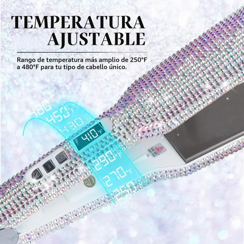 Vista 4 de DORISILK Crystal Diamond - Plancha de pelo de titanio, plancha plana de diamantes de imitación de 2 pulgadas, plancha alisadora de doble voltaje