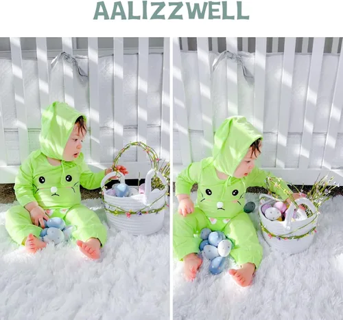 Vista 3 de Aalizzwell Mameluco de Pascua para bebés y niñas con sombrero de oreja de conejo
