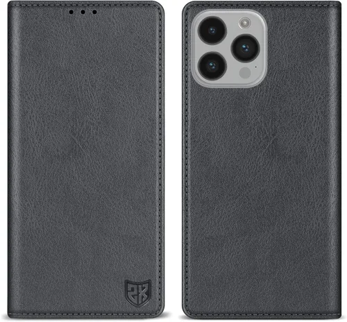 Vista 31 de ZZXX Funda tipo cartera para iPhone 14 con bloqueo RFID, soporte de ranura para tarjetas, funda protectora de cuero magnético fuerte plegable
