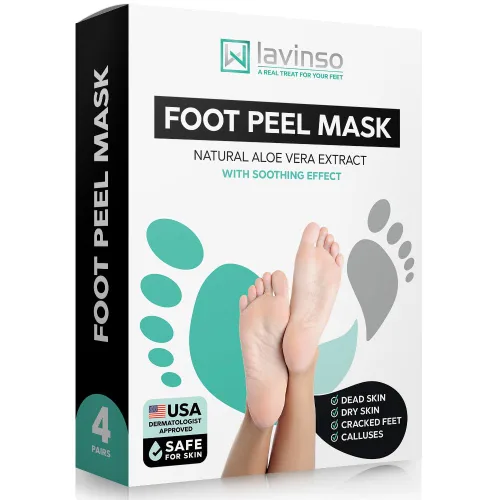 Vista 9 de Máscara exfoliante para pies Lavinso para pies secos y agrietados – Paquete de 2 mascarillas exfoliantes que eliminan la piel muerta y callos