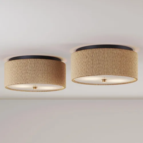 Vista 15 de Nathan James Argo - Lámpara de techo semi empotrada al ras, 3 luces, iluminación retro moderna con pantallas redondeadas blancas para pasillo, Latón