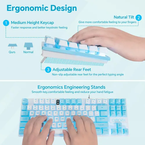 Vista 4 de CHONCHOW Combo de Teclado y Ratón Azul, Teclado TKL USB con 87 Teclas, Luz LED Retroiluminada, 800-3200 DPI Ratón RGB, Combo de Teclado y Ratón Azul