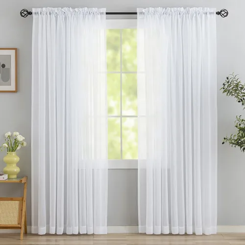 Vista 68 de MYSTIC-HOME Juego de cortinas de niveles transparentes blancas para cocina de 24 pulgadas de largo, tratamiento de cortinas para ventanas pequeñas