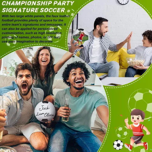 Vista 5 de Jenaai Balón de fútbol oficial con autógrafo en blanco para firmar regalo de fútbol con dos paneles blancos para fiesta nocturna de personas