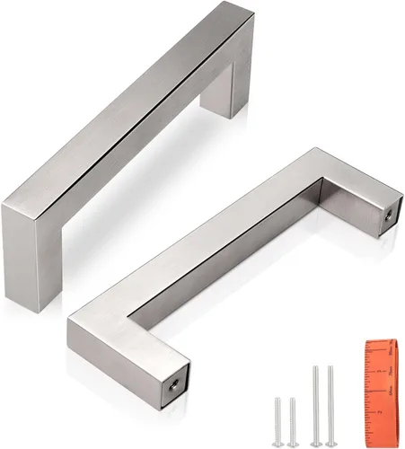 Vista 20 de Juego de manijas de puerta de acero inoxidable de 1/2 de ancho, esquinas cuadradas, para armario de cocina