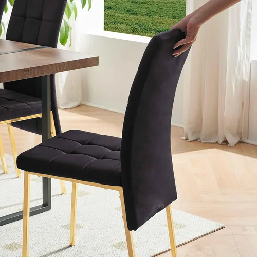Vista 6 de NORDICANA Juego de 4 sillas de comedor tapizadas de terciopelo para cocina clásica, con respaldo alto, sillas auxiliares copetudas de cola de Negro