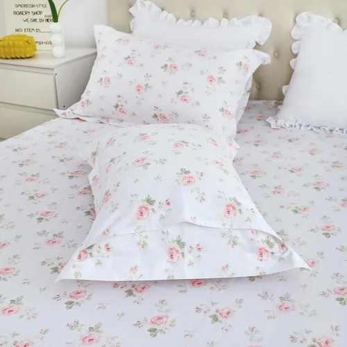 Vista 3 de QSH Juego de 2 fundas para almohada de algodón tamaño Queen, diseño floral vintage chic con estampado de rosas, fundas para almohada con cierre