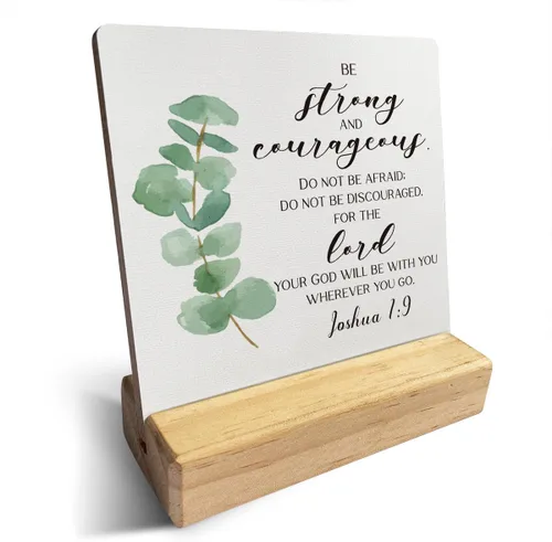 Vista 13 de Letrero de madera con versículos bíblicos con texto en inglés "Country Be Still and Know That I am God", decoración de escritorio cristiana