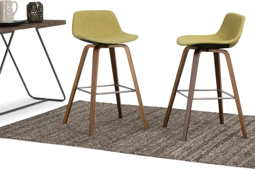 Vista 12 de SIMPLIHOME Randolph Taburetes de mostrador (juego de 2) taburetes de bar tapizados de madera curvada de 28 pulgadas de altura del asiento en tela