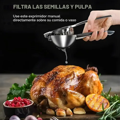 Vista 6 de Exprimidor de limón extra grande – Prensa de cítricos de acero inoxidable resistente con cuenco jumbo – Exprimidor manual para limones, limas