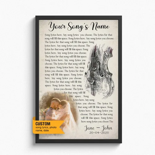 Vista 12 de Letras de canciones personalizadas para pared, lienzo impreso con tu foto, texto, poema, letra. Personaliza el retrato, para esposa, novia, día de 3