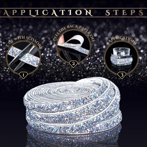 Vista 5 de Calcomanías de diamantes de imitación brillantes de 3 yardas, diamantes de imitación para manualidades, calcomanías de diamantes de imitación