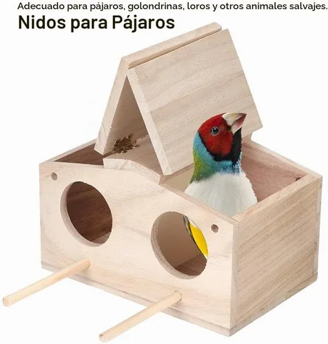 Vista 3 de Caja anidable de periquitos, casa de madera para nidos de pájaros para mascotas, jaula de cría de cacatúas con perca, accesorios para loros