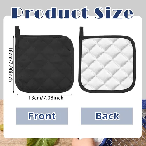 Vista 2 de Bokon 12 Pcs Pot Holders for Kitchen, Black Potholders Sets, Heat Resistant Cotton Hot Pad Oven Mitts Trivet with Hanging Loops for Baking Cooking