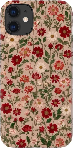 Vista 69 de Funda para iPhone 12 Mini, compatible con carga inalámbrica, protección de doble capa con elegante diseño de flores silvestres, silicona suave +