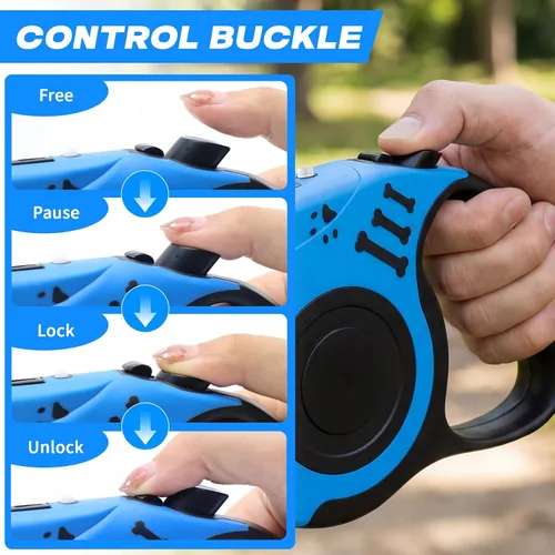 Vista 5 de Correa retráctil para perro con linterna recargable USB para paseos nocturnos, correa telescópica automática de tractor de 16 pies para perros Azul