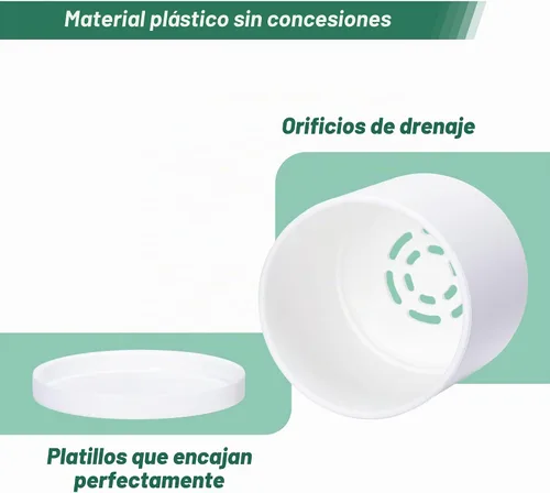 Vista 4 de D'vine Dev - Paquete de 2 macetas de plástico modernas de 4 pulgadas, pequeñas macetas de jardín para plantas con orificios de drenaje y platillos