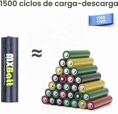 Vista 3 de 4 pilas AA recargables de litio, 1.5 V 3400 mWh de alta capacidad