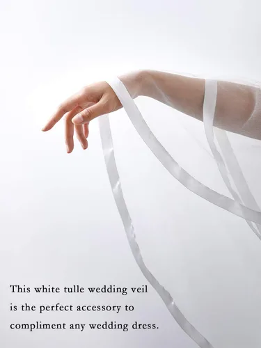 Vista 5 de Unicra - Velo de novia, 2 niveles, corto, para novia, con borde de lazo y peine, accesorios de velo suaves para novias (blanco, 25.633.5 pulgadas)